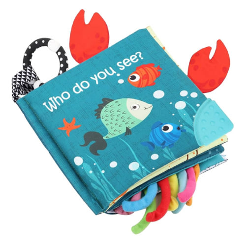 Fish Baby Books Toys, Touch Feel Cloth Crinkle Books for Babies,Baby Infant Toys 0-6, 6-12, 12-18 Months,Early Learning Education Toys,Shower Baby Gifts for Boys Girls,Teething,Mirror,Shark Ocean Book
