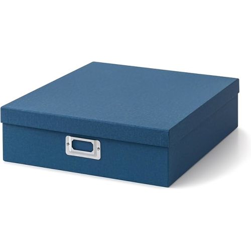 Soul & Lane Cardboard Decorative Photo Storage Box with Lid, 14.8 × 13.0 × 3.7 In, Picture Storage for Keepsakes and Memorabilia, Photo Album Box for Memories, Scrapbook, Artwork, Stationary, Blue