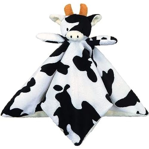 Baby Cow Soft Stuffed Animal Security Blanket, Plush Cow Character Lovey Blanket, Baby Shower/Nursery Gift, Newborn Infant Toddler Snuggle Blankie for Boys Girls, Orange Horns, 13 Inches