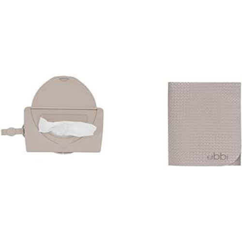 Ubbi On-The-Go Baby Wipes Dispenser and Changing Mat, Portable Diapering Accessories for Traveling with Newborns, Taupe