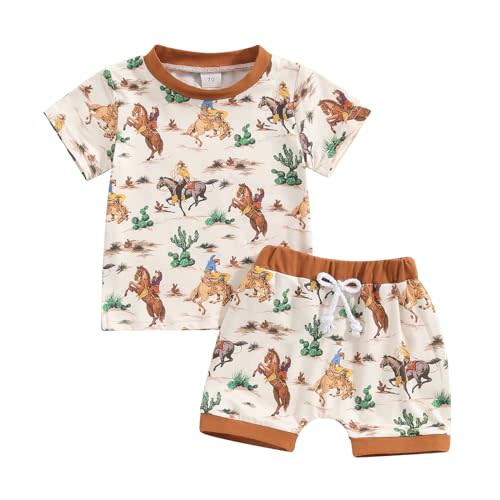 Lesimsam Baby Boy Girl Western Summer Outfits Cow Print Short Sleeve T-Shirt Top and Shorts Set Toddler Country Outfit