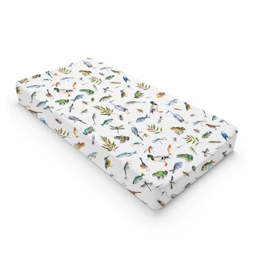 Wildlife Pond Changing Pad Covers Wild Animals Frogs Duck Fish Bird Weeds Diaper Changing Table Cover Sheet for Boy Girl Fishing Hunting Soft Breathable Stretchy Fitted Baby Change Table Mat 32''x16''
