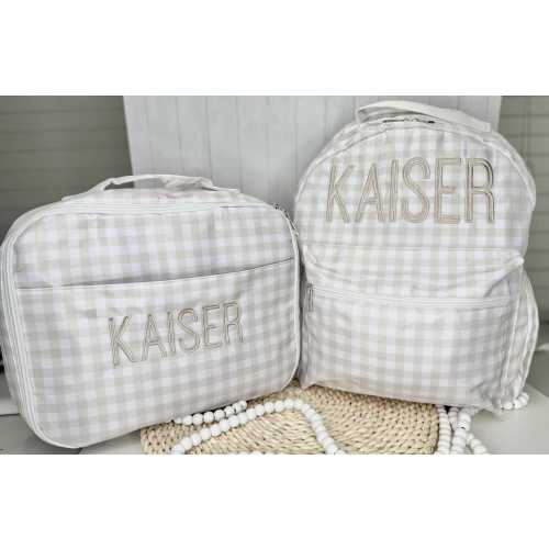 Personalized Gingham Backpack and Lunchbox Set: Monogrammed Nylon School Bag