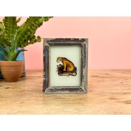 Vintage Indian Reverse Glass Painting of a Leopard, Cat