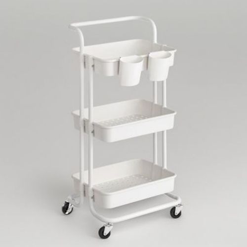 Songmics Rolling Cart 3-tier Storage Cart Utility Cart White