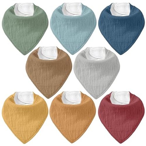 Muslin Baby Bibs 8 Pack, Baby Bandana Drool Bib for Drooling and Teething, Cotton Soft Absorbent for Girls Boys Garden