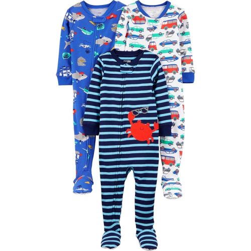 Simple Joys by Carter's Toddlers and Baby Boys' Snug-Fit Footed Cotton Pajamas, Pack of 3