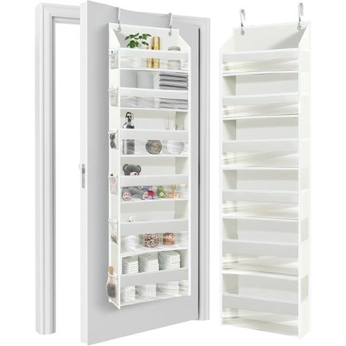 HOMELUX THEORY UPGRADED Over The Door Organizer Hanging - 100D EXTRA THICK & 50lbs HUGE CAPACITY 6 Large Front & 12 Side Pockets, Over The Door Shoe Organizer, Hanging Closet Organizer (Ivory, 1pc)