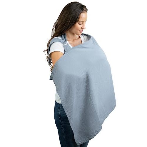 Muslin Nursing Cover for Baby Breastfeeding, Soft & Breathable Cotton Breastfeeding Cover for Mom with Rigid Hoop for Mother Nursing Apron by Comfy Cubs (Pacific Blue)
