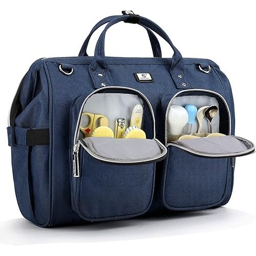 Diaper Bag Totes with Changing Pad & Stroller Straps, Large Portable Newborn Baby Bags, Unisex and Stylish Travel Diaper Backpacks for Mom and Dad (Blue)