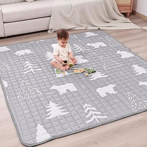 MHOMER Baby Play Mat 71X59 - Thick and Soft Tummy Time Mat Playpen mat for Floor Non-Slip Premium Quality for Babies and Toddlers Comfort and Safety Portable and Machine Washable (Bear)