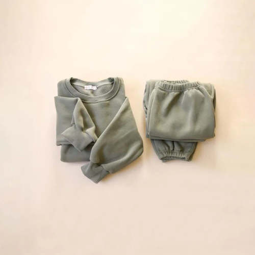 Crewneck Ultra Soft Lounge Set Olive Green - Size: 1 yr