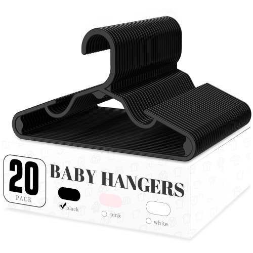 COZYMOOD Kids Plastic Hangers, 20 Pack Baby Clothes for Closet, Non-Slip Toddler Hangers for Infant Child Clothing, Small Children Hangers for Pants Coats Skirts (Black)