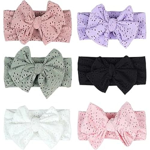 3 Pack 5.3''Baby Girl Floral Embroidery Eyelet Bow Headbands Newborn Hairband Baby Turban Knotted Headwrap for Toddler Hair Accessories.(FD90) (ZH C)