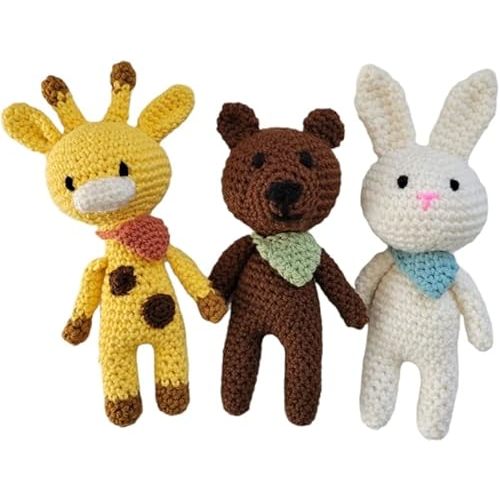 Crochet Bunny, Teddy Bear And Giraffe, Set of 3,Amigurumi Crochet Animal,Baby And Child Gift,Photo Prop,Baby Shower, Kids Stuffed Toy