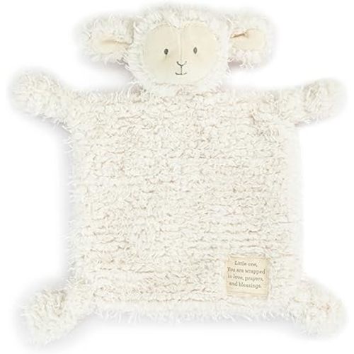 DEMDACO Wrapped in Prayer 12 x 9 Inch Snuggly Soft Polyester Plush Animal Soothing Security Cuddle Blanket Blankie, Curly White Lamb