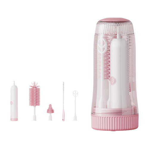 Electric Baby Bottle Brush Set, Uv Sanitizing Silicone Cleaning Brush Kit Portable Waterproof 5 In 1 Pink For Nipple Straw Cup