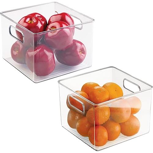 iDesign Pantry Storage Bin with Handles for Kitchen Cabinets or Fridge - Set of 2 - Clear - Made in USA