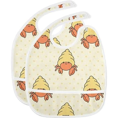 Cute Hermit Crab Baby Bibs for Toddlers Boys Girls Waterproof Feeding Bib Apron with Food Cather Adjustable Cotton Food Eating Bib 2 Pack