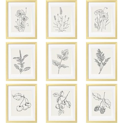 eletecpro 8x10 Picture Frames Set of 9 Classic Gallery Wall Frame Set, Displays 5x7 with Mat or 8x10 No Mat, Picture Frames Collage Wall Decor, Gold Frames for Home Decor