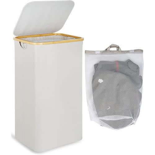 efluky Large Laundry Basket with Lid, Light Grey