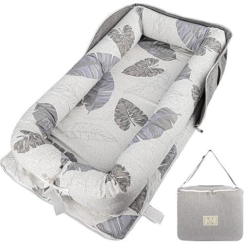 TDTOK Baby Lounger, Soft Breathable Cotton Baby Lounger 0-12 Months, Portable Floor Baby Nest Lounger for Home and Travel Newborn Essentials Gifts for Boys & Girls Baby Lounger Bed