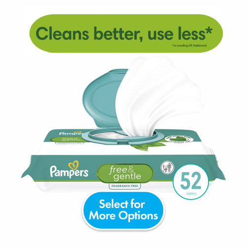 Pampers Free & Gentle Baby Wipes Unscented, 1-Pack 52 Wipes (Select for More Options)