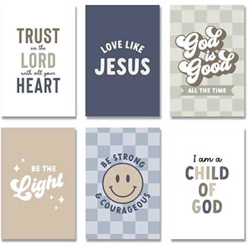 Bible Verses Wall Art 6Pcs Christian Boy Nursery Wall Decor Blue Kids Room Posters Scriptures Religious Inspirational Canvas Print Modern Children Christian Pictures for Bedroom 8x12inch Unframed