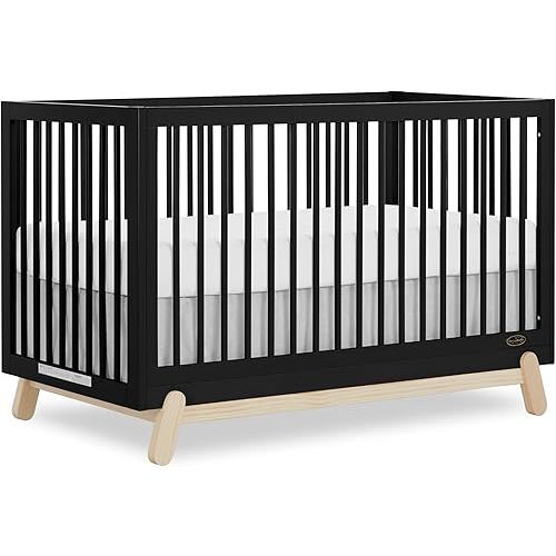 Hygge 5-in-1 Convertible Crib in Matte Black Vintage, JPMA & Greenguard Gold Certified, Made of Sustainable Pinewood, Easy to Clean, Safe Wooden Nursery Furniture