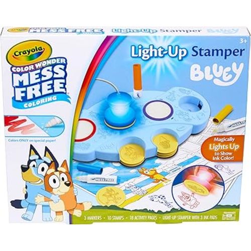 Crayola Magic Light Up Bluey Stamper Art Set, Toddler Mess Free Coloring & Stamping Kit, Holiday for Kids, Bluey Toys, Ages 3, 4, 5