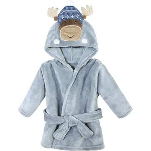 Hudson Baby Unisex Baby Plush Animal Face Bathrobe, Winter Moose, 0-9 Months