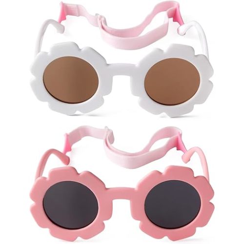 JUDOO Toddler Sunglasses with Strap Polarized Flexible Flower Glasses for Infant Baby Boys Girls Age 0-24 Months