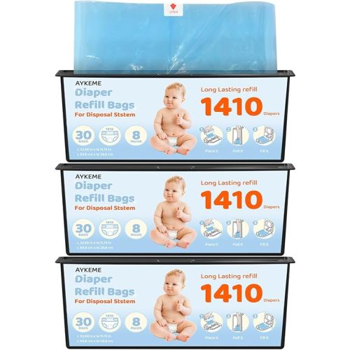90 Bags Diaper Pail Refills Bags Compatible with Genie Easy Roll Signature & Platium Diaper Pails | 7-Layer OdorLock Technology | Up to 10 Months Use,3 Pack