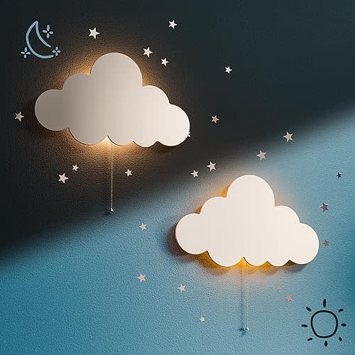 Tip perk 2 Pack Cloud Light - Floating Cloud Wall Lamp for Nursery | Cute Floating Lamp for Kids Bedroom | Battery-Operated Hanging Night Lights for Bedroom | Lamp for Baby Nursery