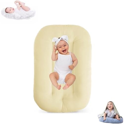 Baby Lounger for Infants Babies 0-12 Months, Bionic Organic Lounger, Soft Cotton Breathable Infant Floor Seats & Loungers for Newborn Baby Shower Gifts (Yellow)