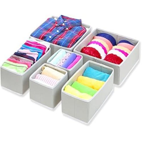 Simple Houseware Foldable Cloth Storage Box Closet Dresser Drawer Divider Organizer Basket Bins for Underwear Bras, Gray (Set of 6)