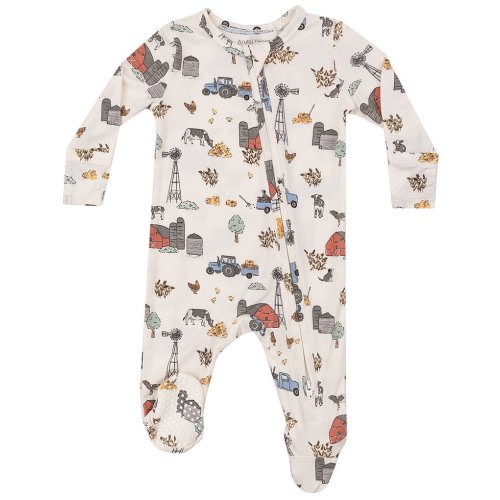 Angel Dear Baby Boys Newborn-9 Months Long Sleeve Farm Printed Zipper Footie Coverall