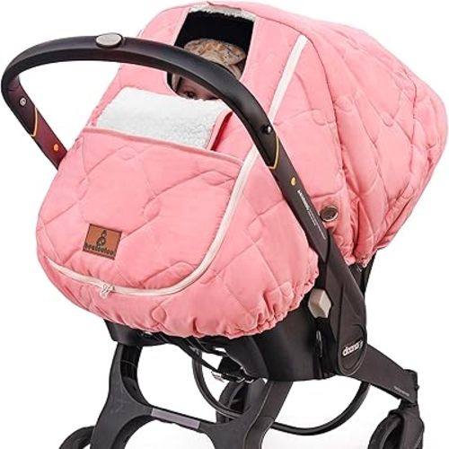 Winter Carseat Cover for Baby，Waterproof Baby Car Seat Cover Compatible with Doona Car Seat and Stroller，Cold Weather Warm Car Seat Covers for Babies, Keeps Babies Warm and Cozy (Pink)