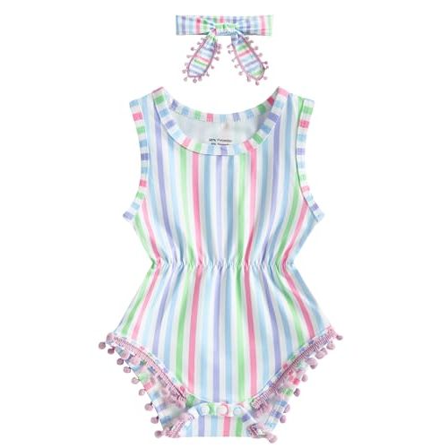 UNICOMIDEA Baby Girls Outfit Newborn Romper Jumpsuits Sleeveless One-Piece Clothes 0-24 Months Bodysuit with Headband