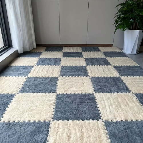 12-Piece Plush Puzzle Foam Floor Mat Set: Soft Interlocking Carpet Squares for Anti-Slip Comfort & Protection in Any Room!