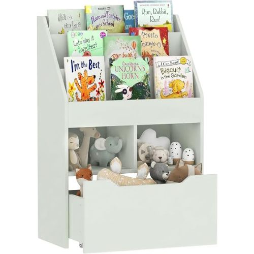 HOMCOM Kids Bookshelf Bookcase 4 Tier Large Capacity Moveable Drawer Green
