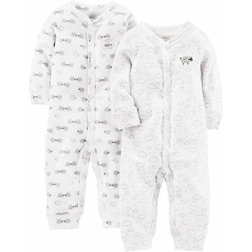 Simple Joys by Carter's Baby 2-Pack Cotton Footless Sleep and Play - Newborn - White/Lamb - Snap