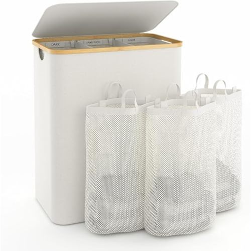 Hampers for Laundry Basket with Lid, 160L Extra Large Laundry Hamper 3 Section Dirty Clothes Hampers for Laundry Divided Laundry Basket Organizer for Bedroom,Laundry Room, Dirty Clothing Hamper, Beige