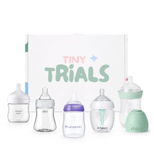 Baby Bottle Trial Pack Variety Box for Newborns – 5 Bottles Featuring Chicco, Dr. Talbot’s, Shimi, Lansinoh & Philips Avent – Anti-Colic, Breastfeeding-Friendly Baby Registry Gift, Tiny Trials