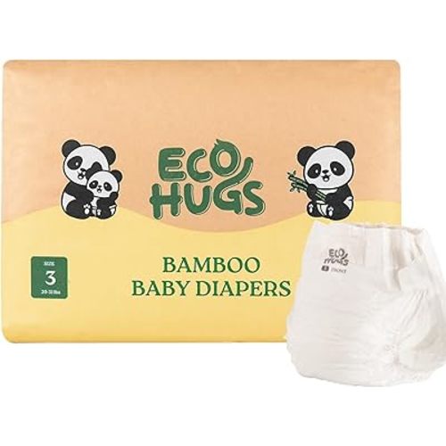 EcoHugs Organic Bamboo Diapers Size 3 | Ultra-Soft Disposable Baby Diapers | Hypoallergenic and Super Absorbent | Unscented and Totally Chlorine Free | Pack of 26