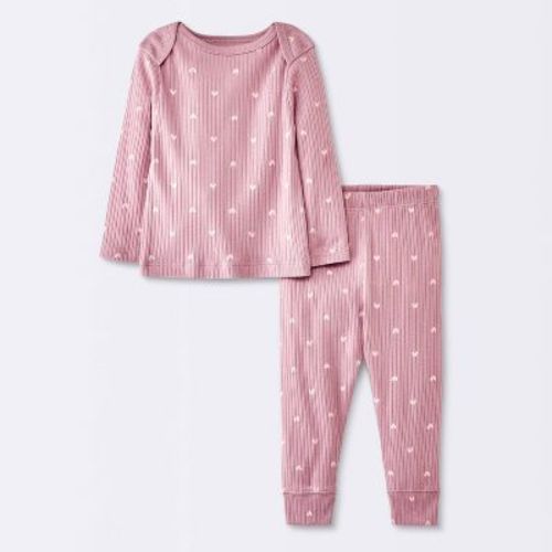 Baby Girls' 2pc Wide Ribbed Heart Top & Bottom Set - Cloud Island™ Pink 0-3m