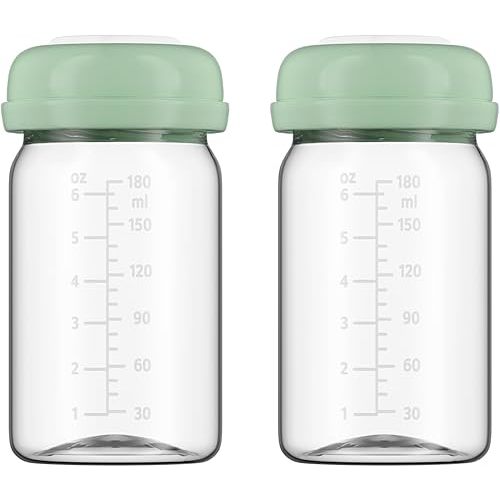 Breastmilk Storage Bottles Collection Bottles, 6oz Wide-Neck Breast Milk Container Compatible for Spectra S1 S2 SG Motif Luna Breast Pumps, Fit for Momcozy Breast Milk Cooler & Fridge, 2 Packs