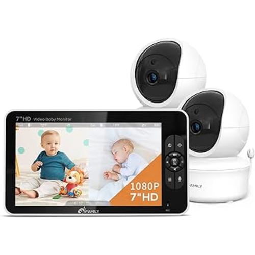 7" Large Split Baby Monitor with 2 HD Cameras and Audio, 1080P HD Video Baby Monitor No WiFi,Hack Proof, Remote Control,VOX Mode, Auto Night Vision, Built in Lullabies n White Noise