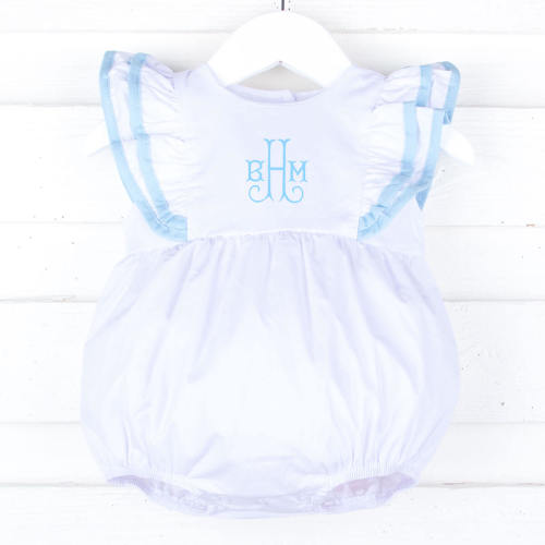 White & Light Blue Alice Bubble; Size 3 Months
