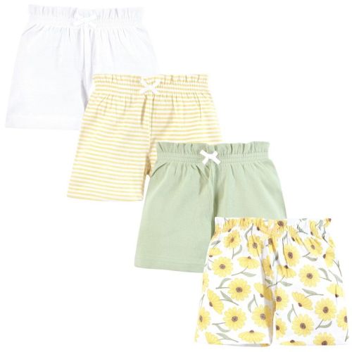 Hudson Baby Infant Girls Shorts Bottoms 4-Pack, Yellow Daisy, 9-12 Months